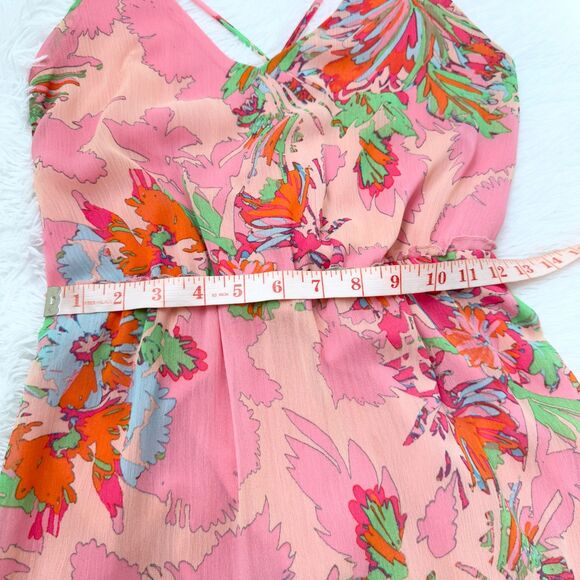 Women Gianni Bini Floral Print Maxi Ruffle Dress in Pink Hawaiian Size Medium - Picture 6 of 10